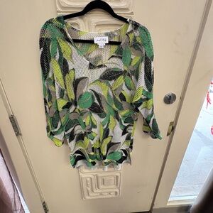Joseph Ribkoff Green and Blue Graphic 3/4 Sleeve Blouse